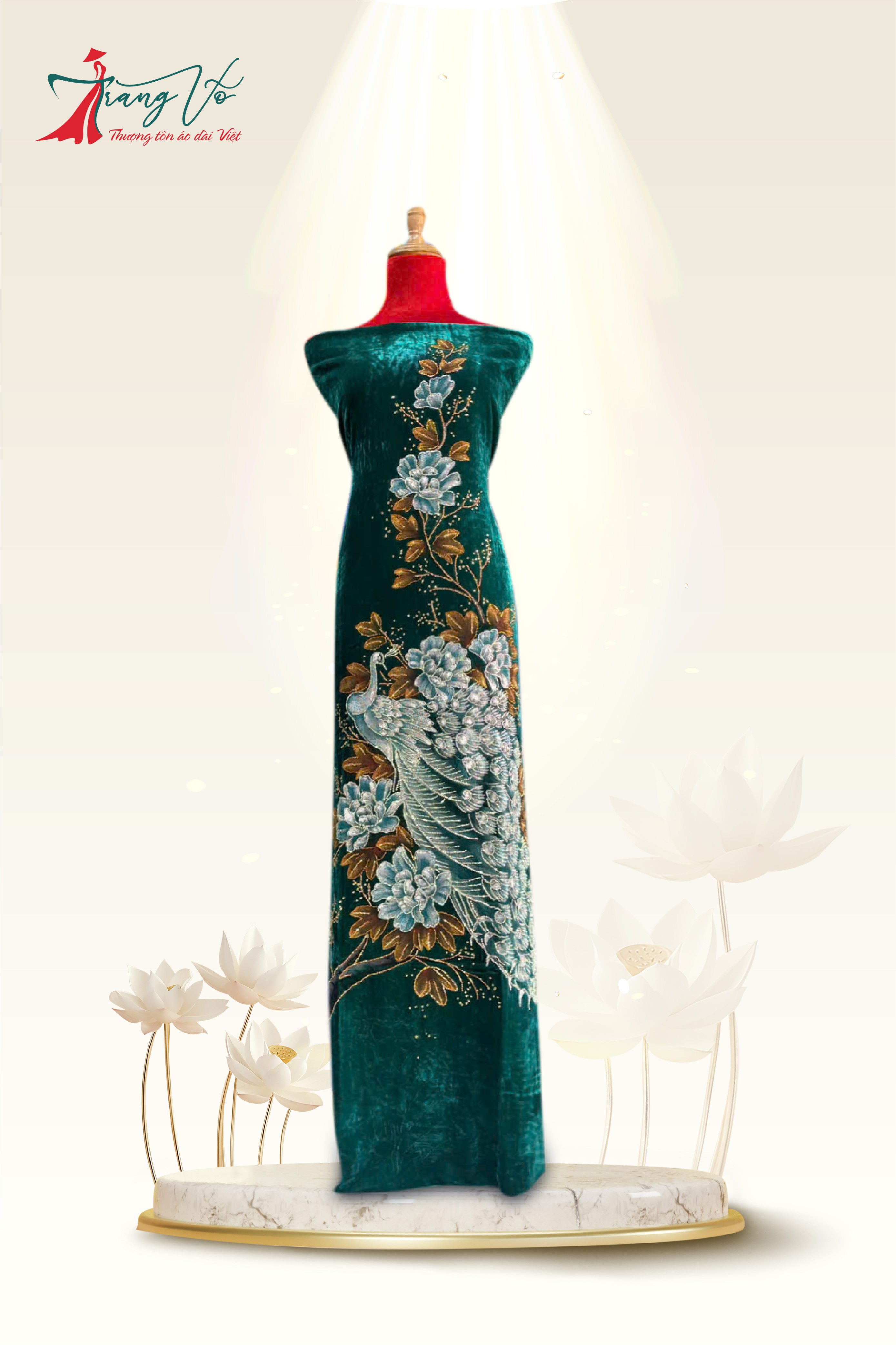 NHUNG TUYẾT THÊU KẾT PHA LÊ HỌA TIẾT CHIM CÔNG #02112401